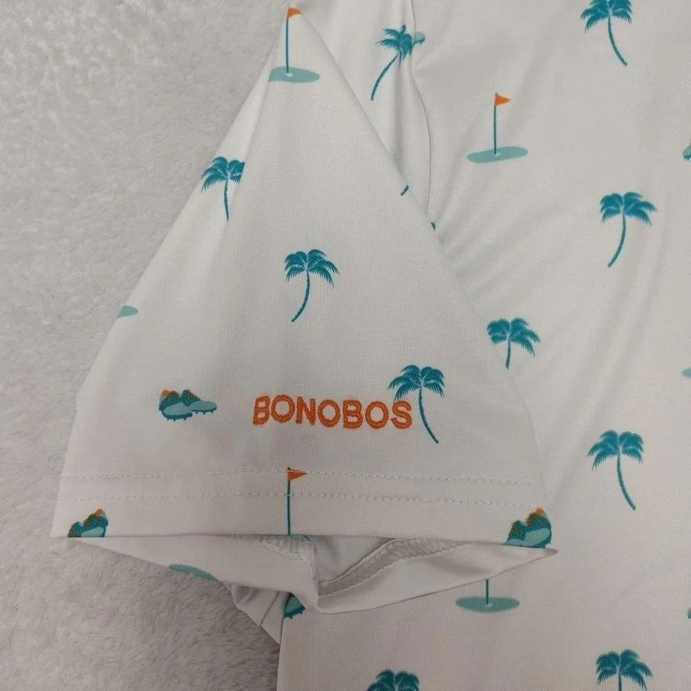 Bonobos‎ Polo Shirt Mens M White Palm Tree Golf Slim Fit Performance Collared